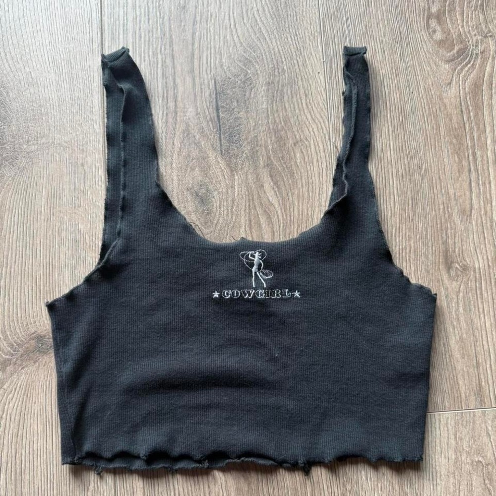 Black Cowgirl Crop Tank Y2K Western Baby Tee Small